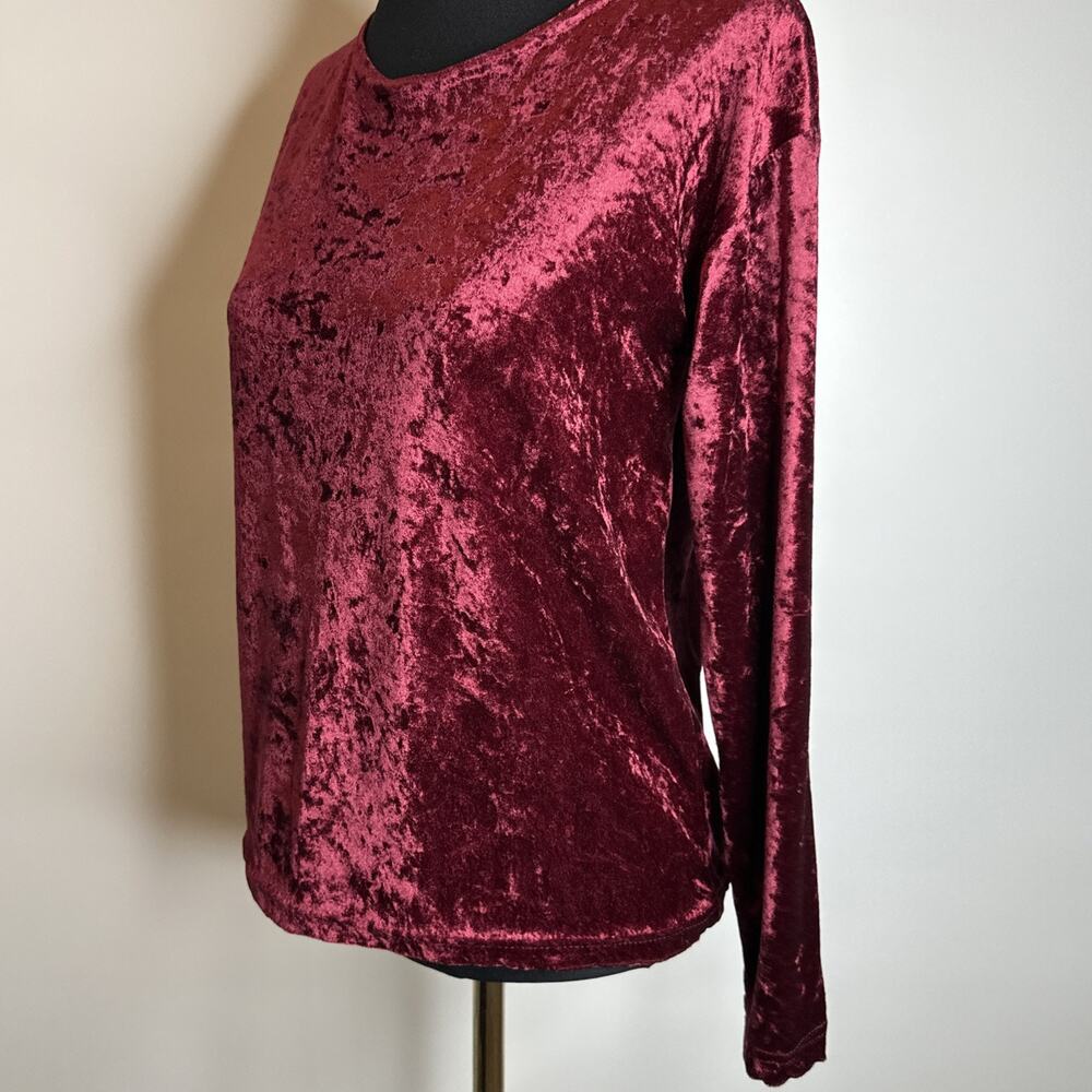 Vintage 90s Y2K Crushed Velvet Top M Burgundy Long Sleeve Fairy Grunge Goth - Picture 4 of 9